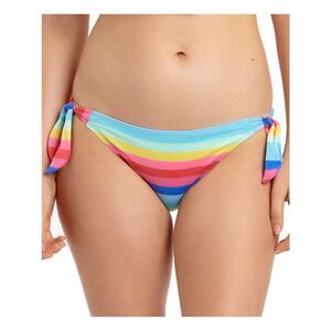 California Waves Women's Blue Stripe Shiny Bikini Hipster Swimsuit Bottom XS